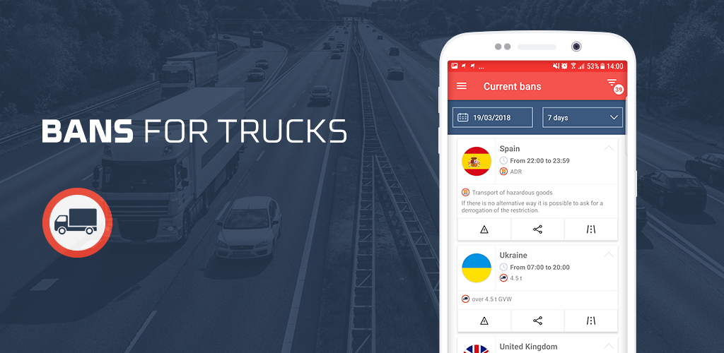 aplikacja z zakazami dla ciężarówek 